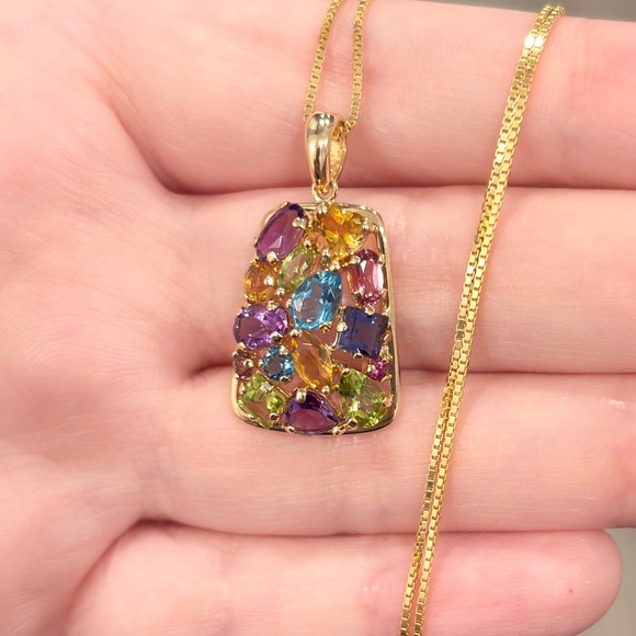 Filigree Gemstone Pendant: 14K Gold Amethyst, Citrine, Peridot, Topaz - Picture 7 of 12